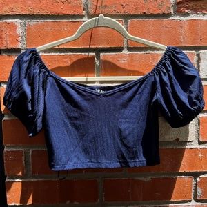 SHEIN Blue Puffed Sleeve Crop Top